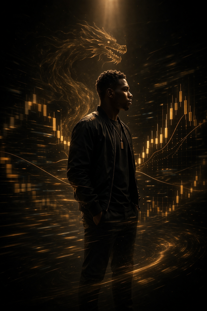 Blueprint of a consistent trader showing a trader remaining calm as market patterns shift around him representing emotional control and adaptability
