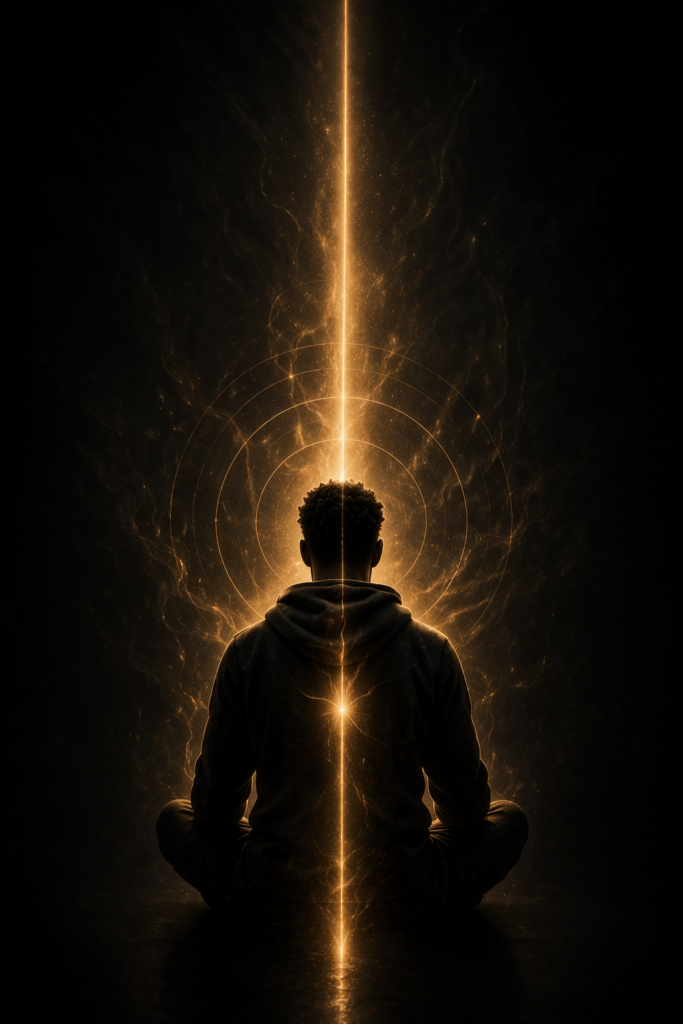 Mindset Over Markets portraying a calm trader fully aligned within himself representing mastery of emotion and consistent execution