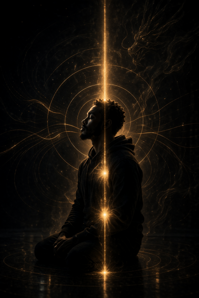 Mindset Over Markets showing a focused trader with clear structured reflections in his eyes representing clarity and alignment