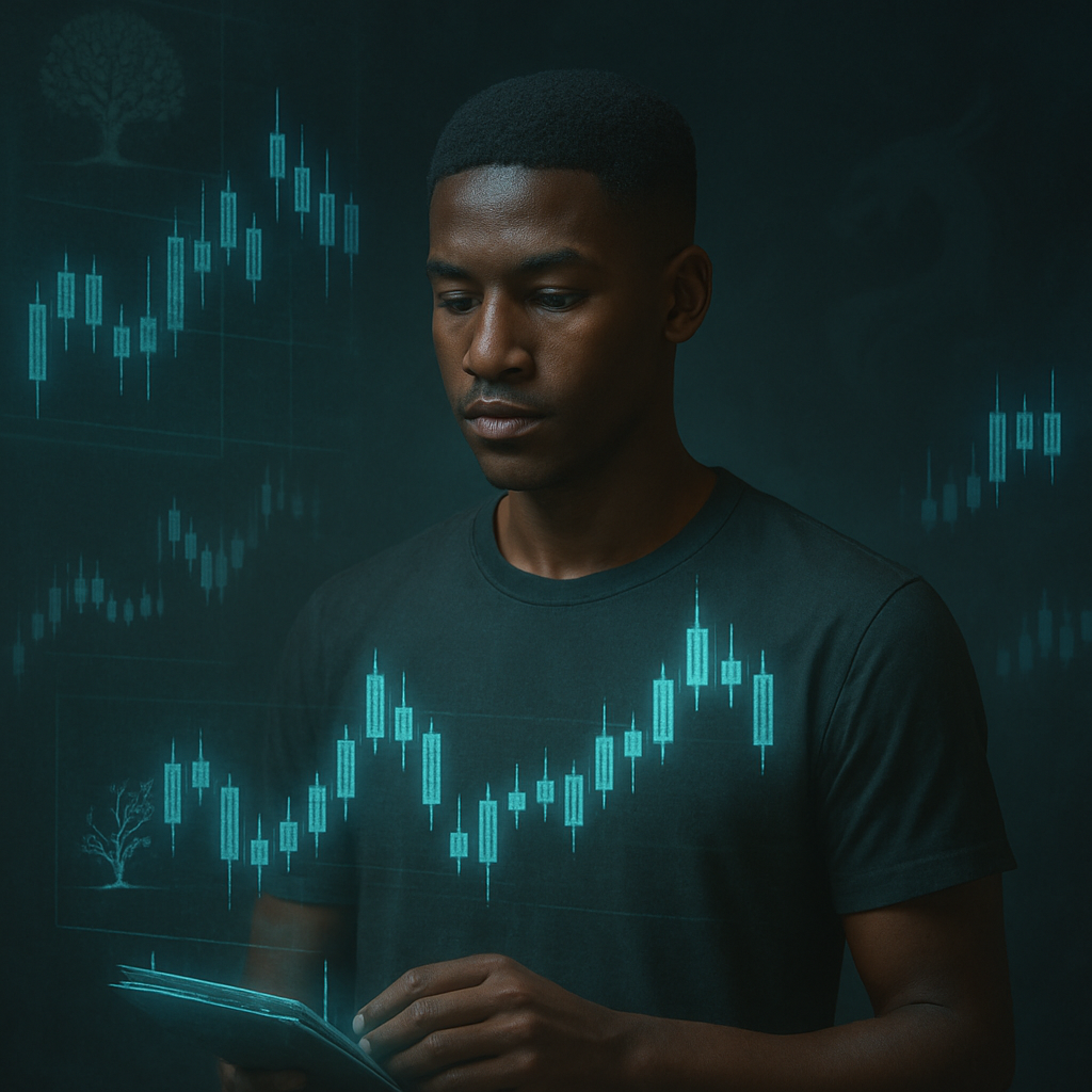 The Conscious Trader analysing charts with clarity, representing the development of a personal trading framework.