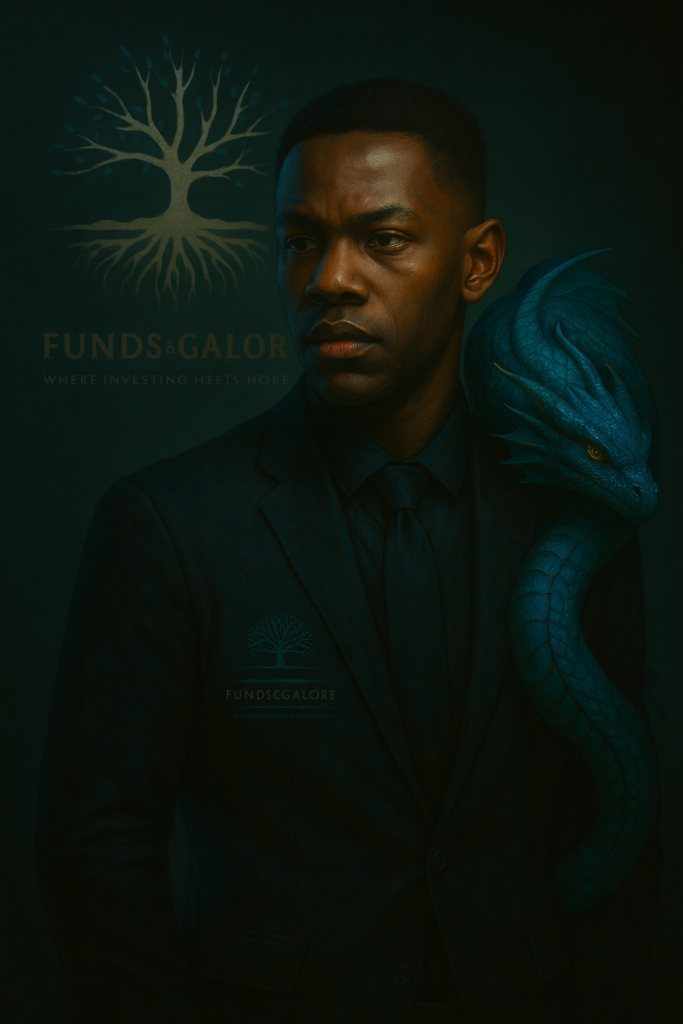 The Breakup That Built Me beginning with the birth of awareness as a conscious trader stands in silence with the blue inner dragon awakening behind him