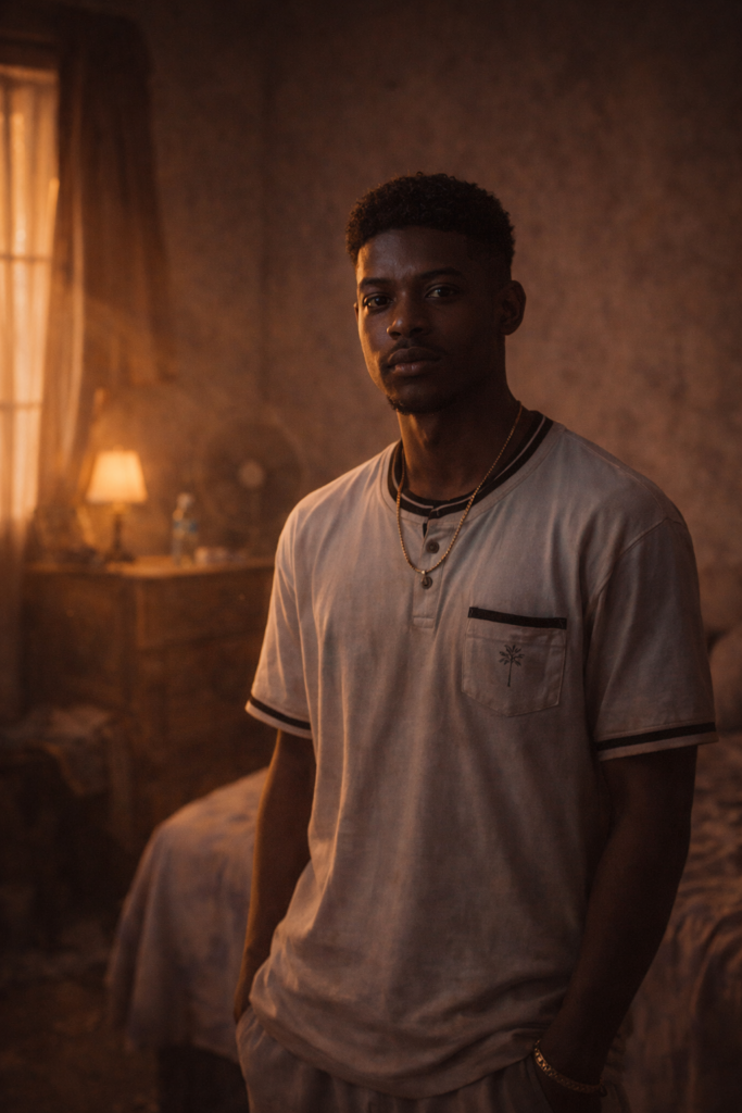 The Child Who Learned to Disappear standing at sunrise in a township with renewed presence and quiet inner strength