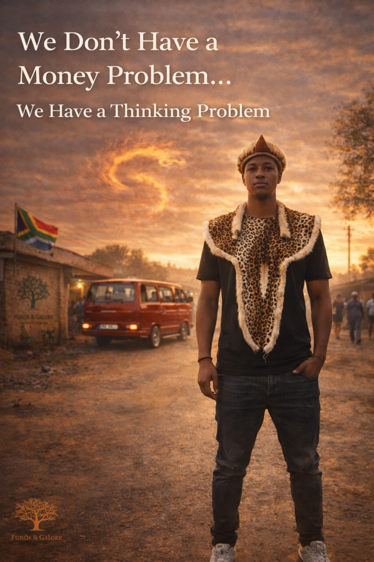 We Don’t Have a Money Problem: South African township trader journey showing a split scene between street life and focused trading mindset with Inner Dragon symbolism