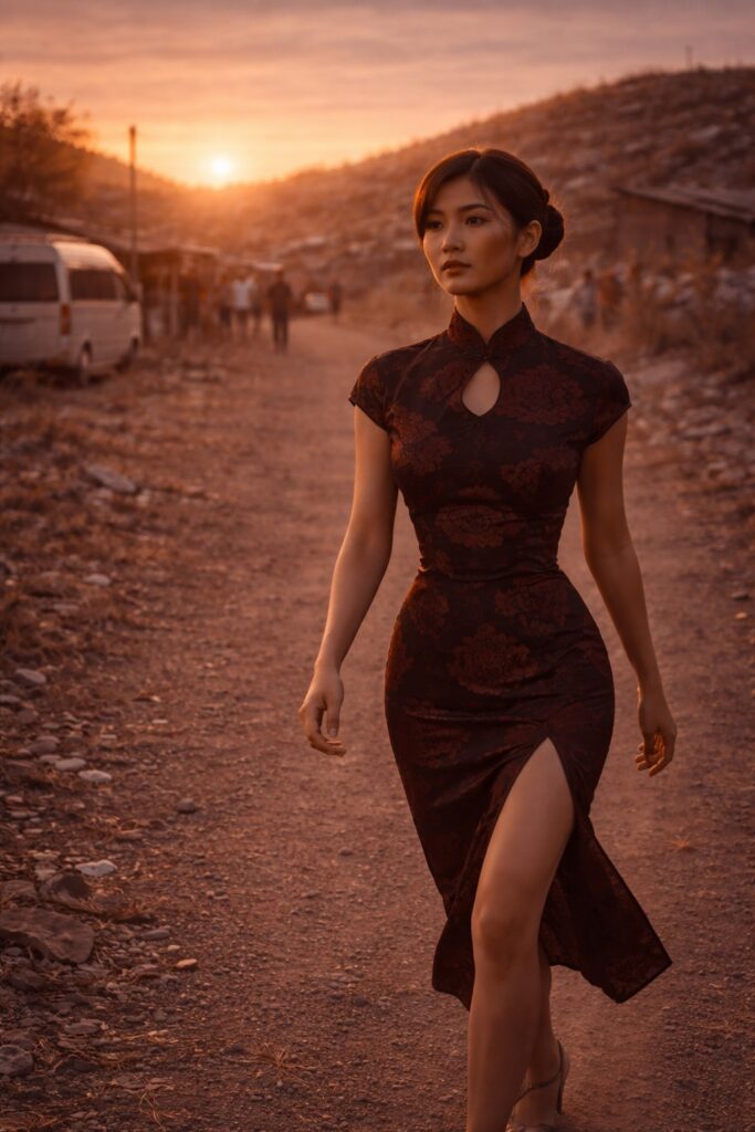 A woman walks forward confidently through a township road at sunset, representing intentional movement and self-directed thinking

