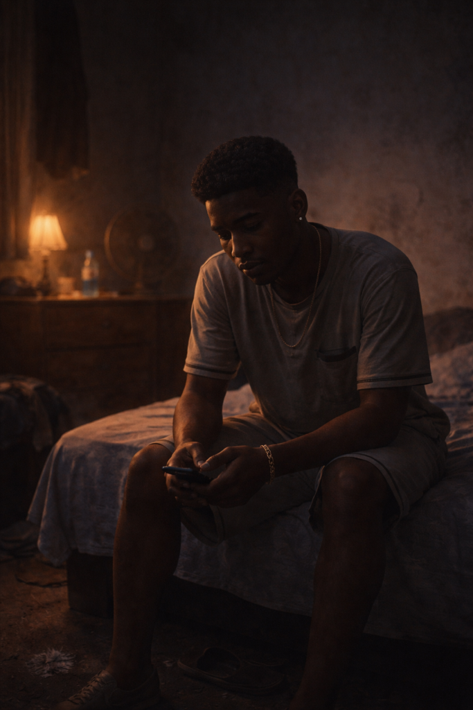 The Child Who Learned to Disappear sitting alone in a dim room reflecting internal fading and emotional withdrawal