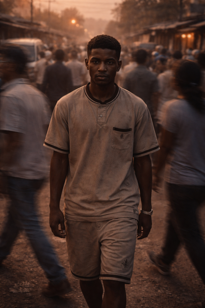 The Child Who Learned to Disappear walking through a busy township street feeling disconnected from self and surroundings