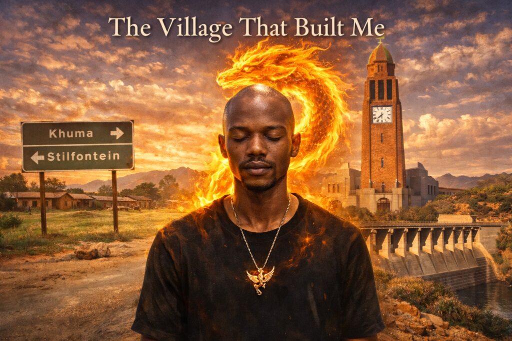 Mpumelelo Ncwana reflecting on his South African upbringing between Khuma, Klerksdorp and Taung.