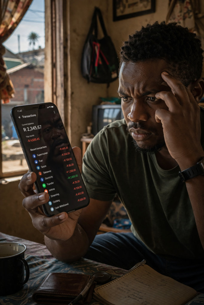 man reviewing his spending patterns on a mobile banking app