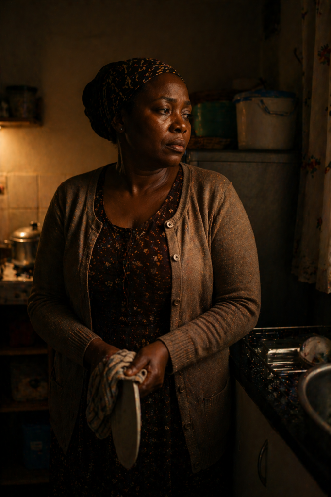 The House Where Roles Lived:
mother managing household responsibilities alone in a quiet home, holding everything together silently