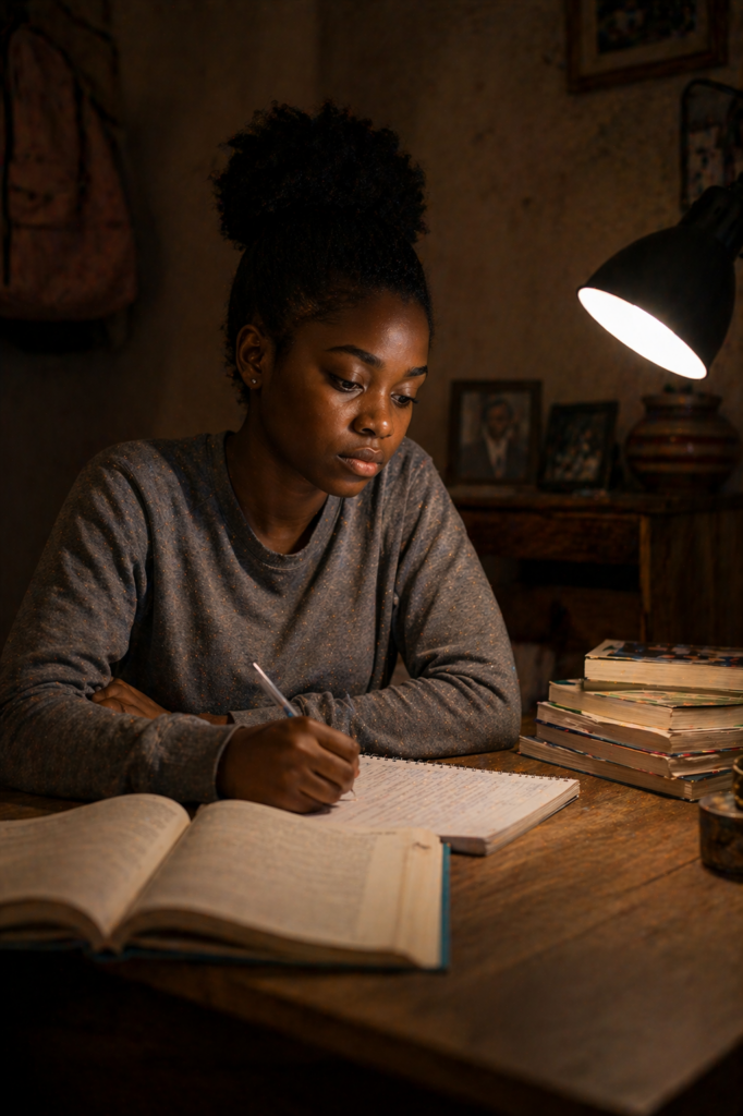 The House Where Roles Lived: older sibling guiding a younger child at home, showing responsibility without emotional expression