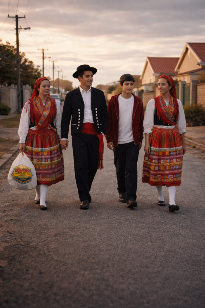 Portuguese family walking together in a quiet South African suburban in Klerksdorp.
