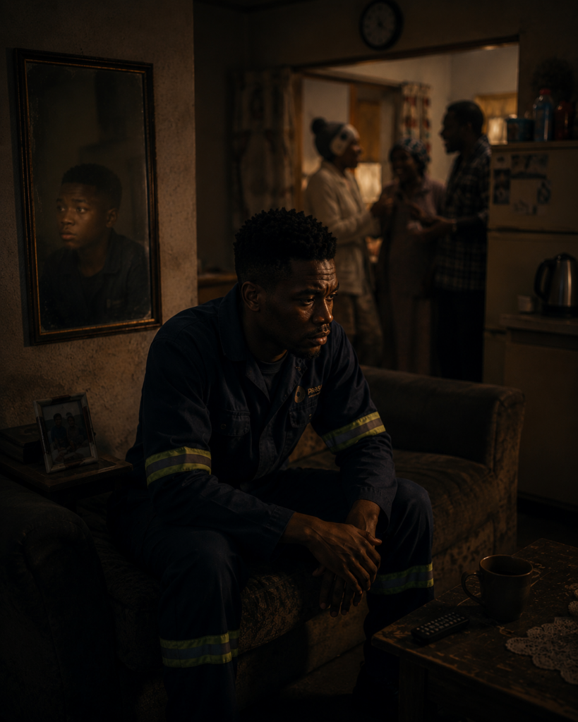 South African man sitting silently at home while emotional pressure grows internally