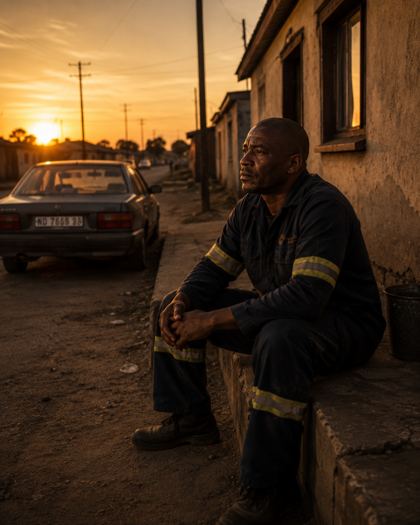 When Normal Starts Feeling Heavy for a South African provider sitting outside his township home at sunset