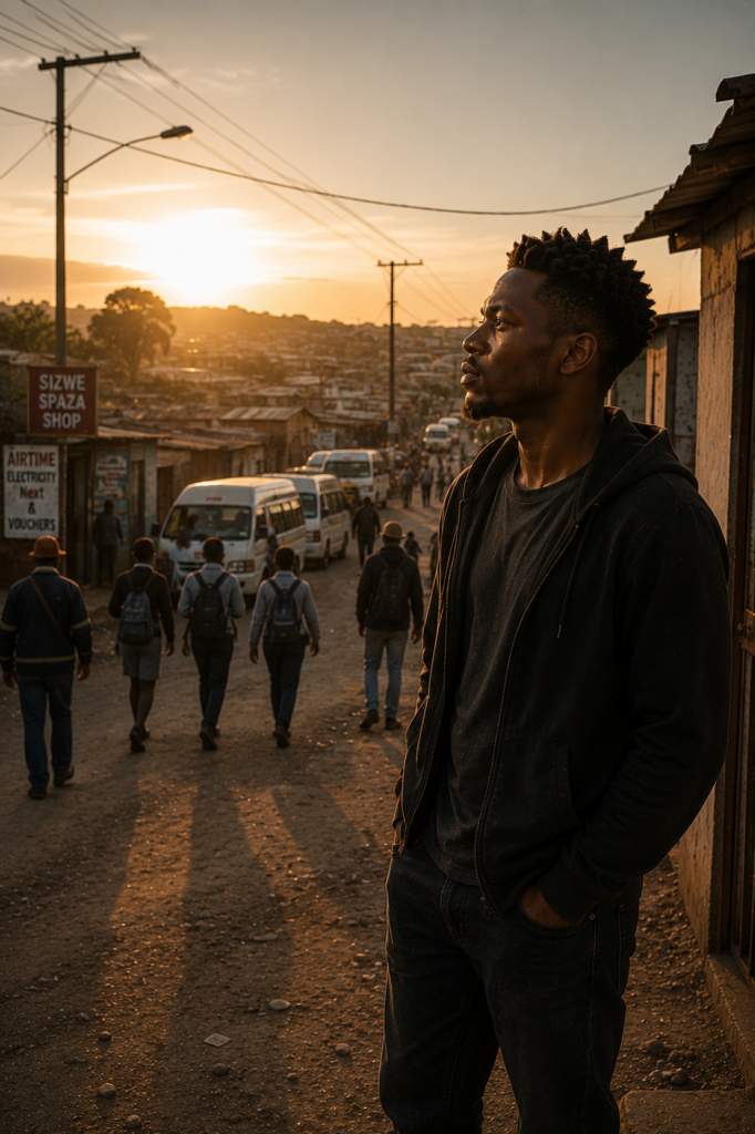 A young South African stands  as awareness begins observing everyday life consciously in a township street