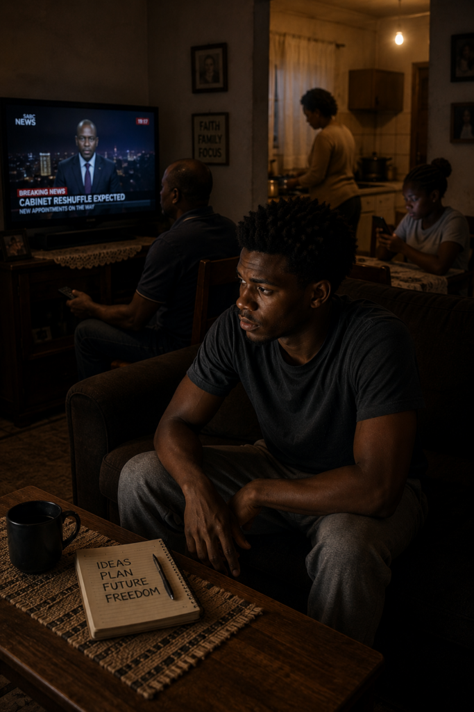 Why You Stay Stuck Unaware showing a South African man sitting quietly during another familiar evening routine