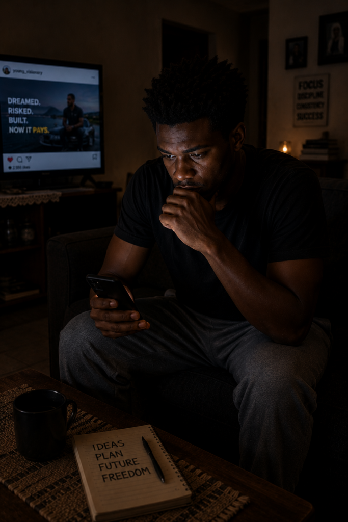 Why You Stay Stuck Unaware showing a man briefly reconnecting with an idea he once wanted to pursue