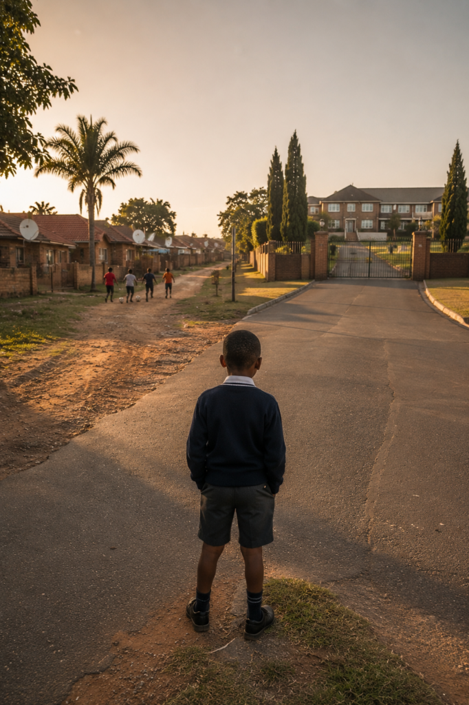 The First Battle marks the beginning of two worlds as a young Xhosa boy stands between childhood friendship and future opportunity in Orkney, North West Province.