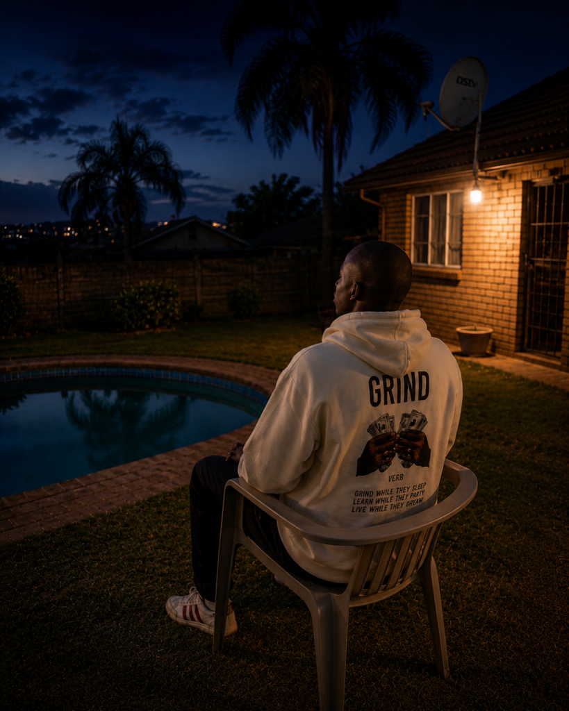  a young South African man imagining a future life while sitting alone in an Orkney backyard.