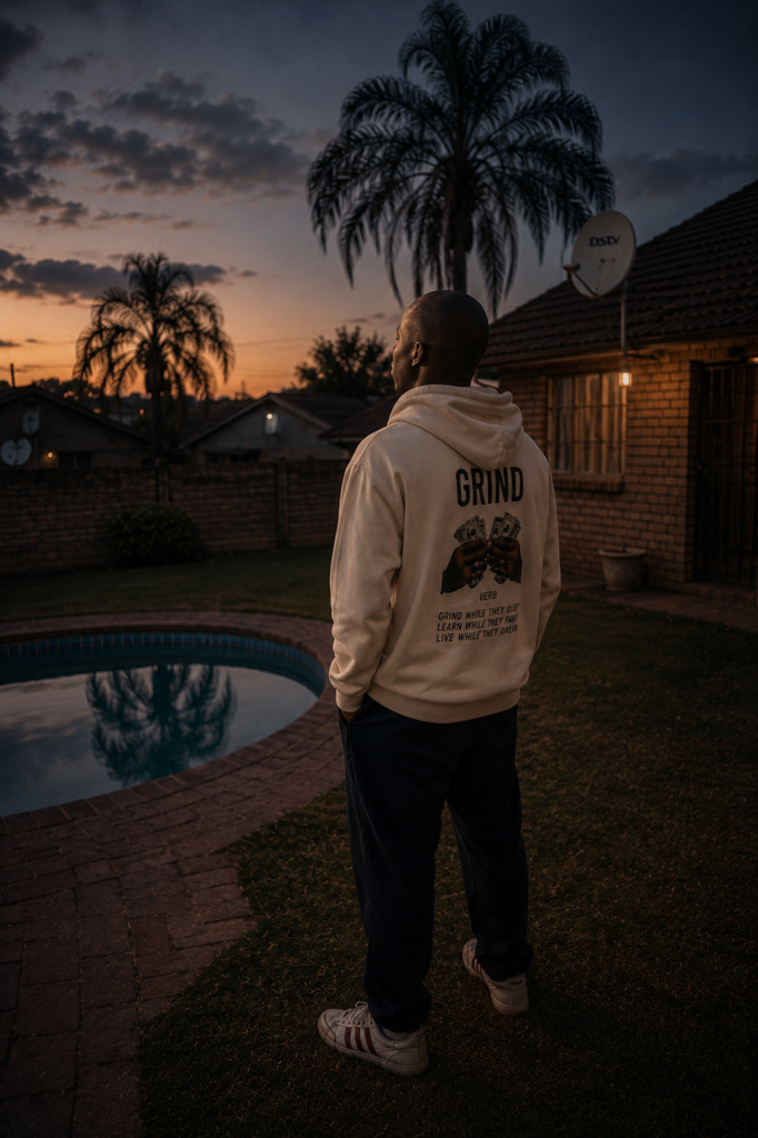 a young South African man reflecting on a forgotten ambition in a quiet suburban backyard.