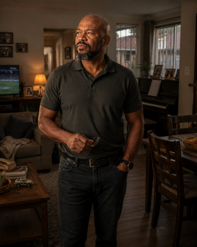 The Man Behind Father pauses alone in his quiet South African family home as he begins noticing the person beneath his responsibilities.