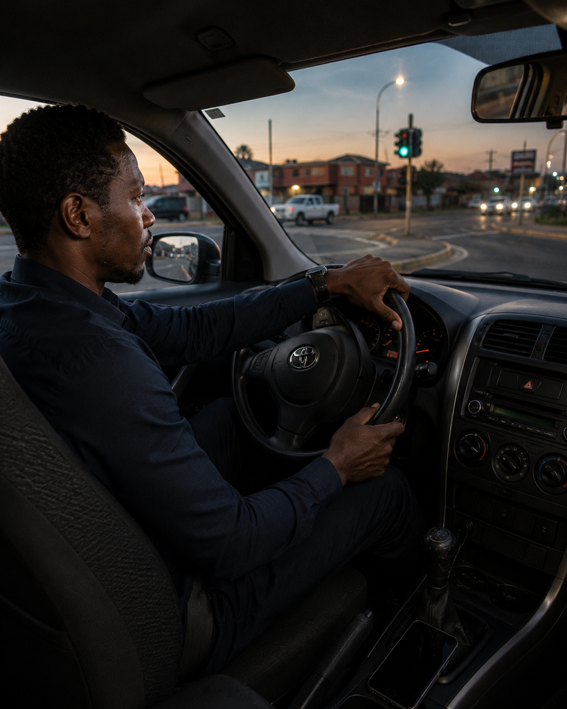 South African father takes the familiar turn after work without receiving a phone call as the repeated journey becomes routine.