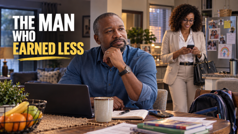 The Man Who Earned Less sits quietly as his wife moves through their South African family home.
