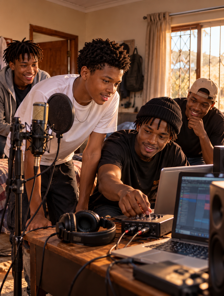 Young South African rappers building their first DIY home recording studio with Producer George