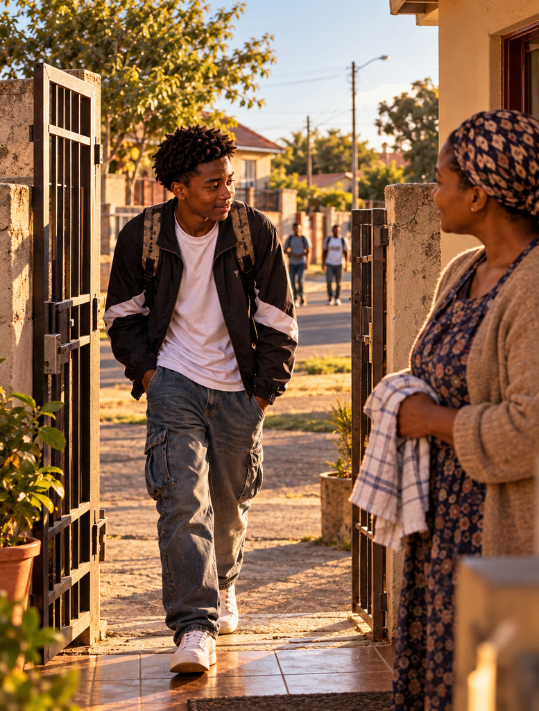 Before they called him trouble, a young South African boy returns through his family gate as his mother welcomes him home.