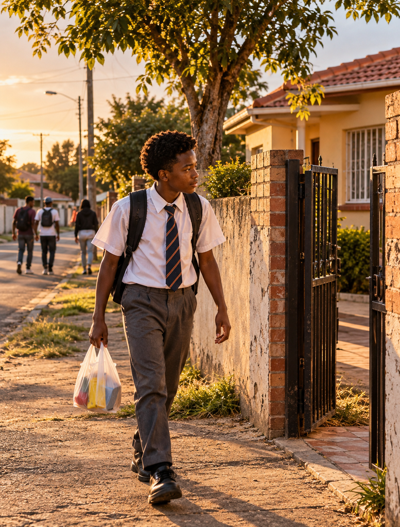 Before they called him trouble, a young South African boy returns to his family home before sunset.